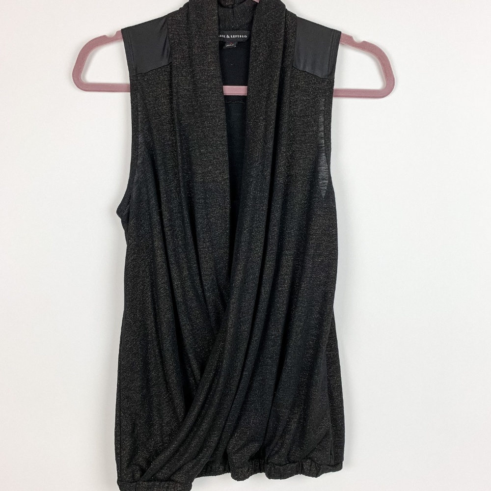Rock & Republic Faux Leather Top Size S